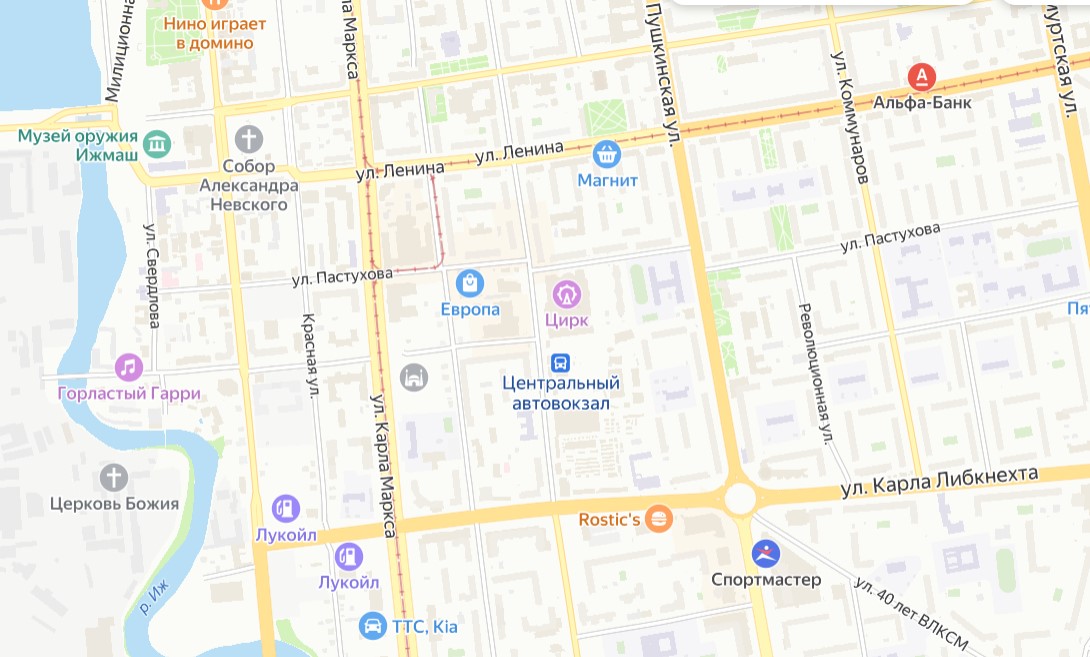 Автовокзал в Ижевске на карте города